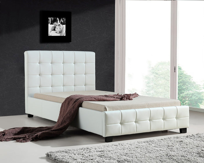 King Single White PU Leather Deluxe Bed Frame