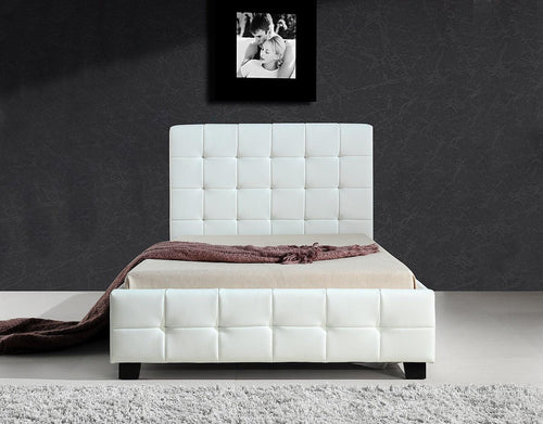 King Single White PU Leather Deluxe Bed Frame
