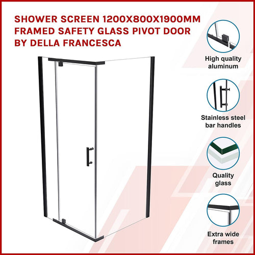 1200 x 800 x 1900mm Framed Safety Glass Pivot Door Shower Screen in Black