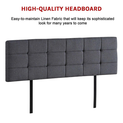 Grey Linen Fabric King Deluxe Tufted Headboard Bedhead