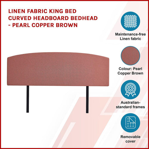 Linen Fabric Curved King Bed Deluxe Headboard Bedhead Pearl Copper Brown 