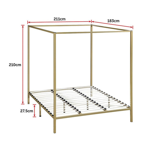 4 Four Poster King Bed Frame - Gold