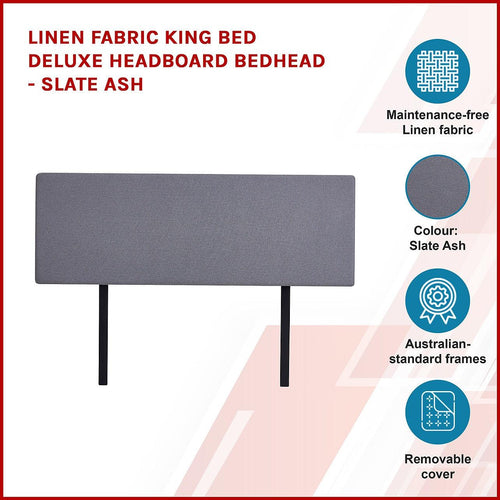 Rectangular King Bed Deluxe Headboard Bedhead Linen Fabric Slate Ash 