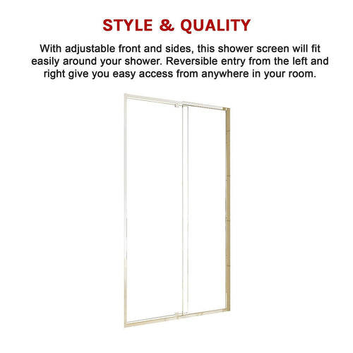 Front: (114~122) x 195cm Adjustable Semi Frameless Shower Screen in Chrome No Side Return