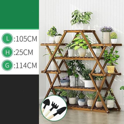 Bamboo Multilayer Flower Plant Bonsai Rack Shelf Stand Porch Lawn Patio - Dark Wood