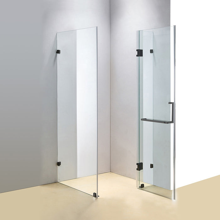 110 x 80cm Frameless 10mm Glass Shower Screen By Della Francesca BLACK Hardware, SQUARE Handle