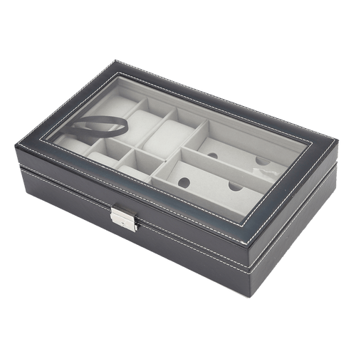 6+3 Grid Watch Sunglass Eyeglasses Display Box Case Storage Organizer PU Leather
