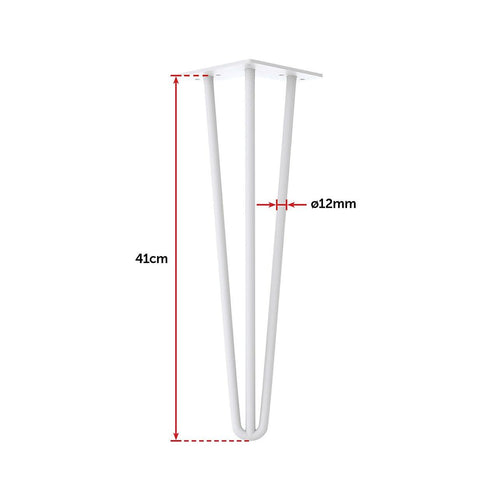 Set of 4 White Industrial Retro 3-Rod Table Legs 12mm Steel Bench Desk - 41cm