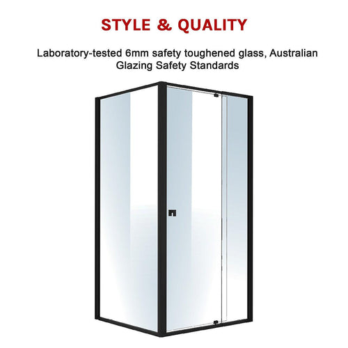 Front: (98~106) x 195cm Adjustable Semi Frameless Shower Screen in Black Side: (89~92) x 195cm