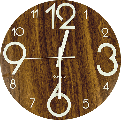 Glow In Dark Wall Clock Luminous Quartz Wooden Non Ticking Home Decor 30cm