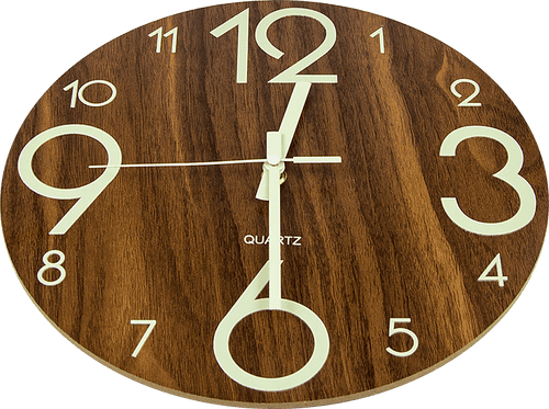 Glow In Dark Wall Clock Luminous Quartz Wooden Non Ticking Home Decor 30cm