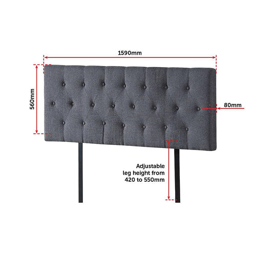 Queen Linen Fabric Deluxe Headboard Bedhead in Grey