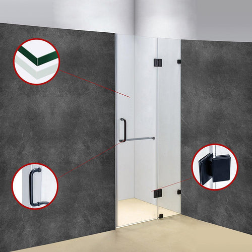 100 x 200cm Wall to Wall Frameless Shower Screen in Black Hardware with Round Handle