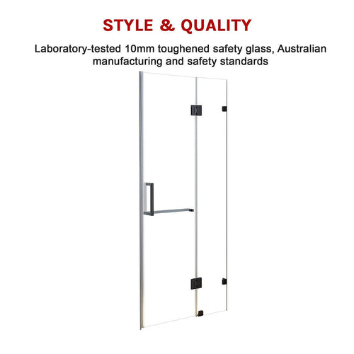 100 x 200cm Wall to Wall Frameless Shower Screen in Black Hardware, Square Handle