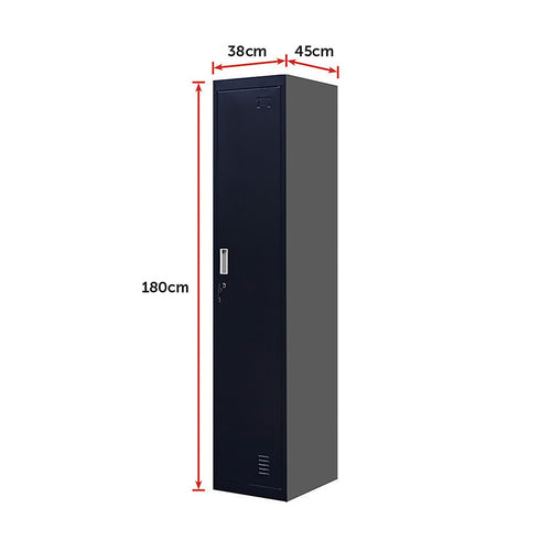 Lockable 1-Door Black Locker for Home or Office - Standard Lock with 2 Keys