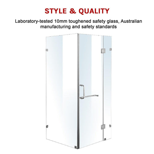 100 x 80cm Frameless 10mm Glass Shower Screen By Della Francesca CHROME Hardware, ROUND Handle