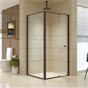 Front: (98~106) x 195cm Adjustable Semi Frameless Shower Screen in Black Side: (89~92) x 195cm