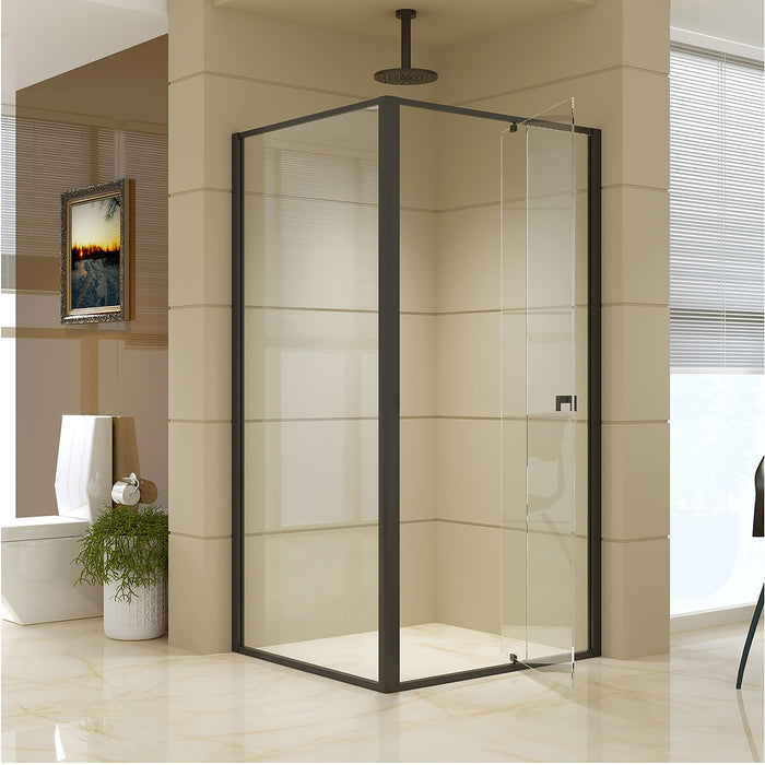 Front: (98~106) x 195cm Adjustable Semi Frameless Shower Screen in Black Side: (89~92) x 195cm