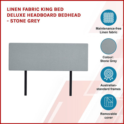 Linen Fabric Rectangular King Bed Deluxe Headboard Bedhead Stone Grey 