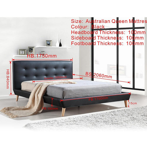 Queen PU Leather Deluxe Bed Frame - Black