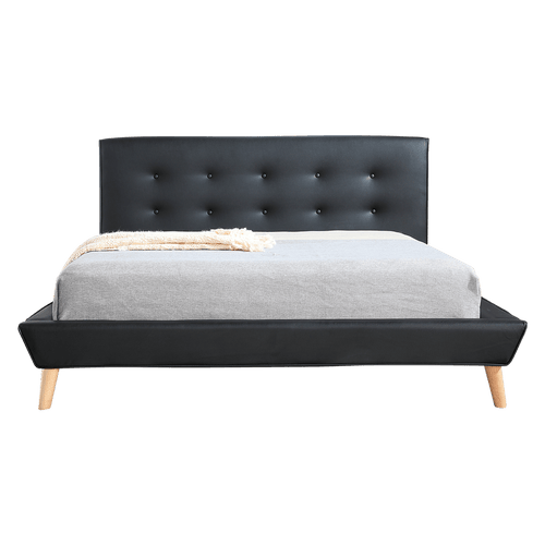 Queen PU Leather Deluxe Bed Frame - Black