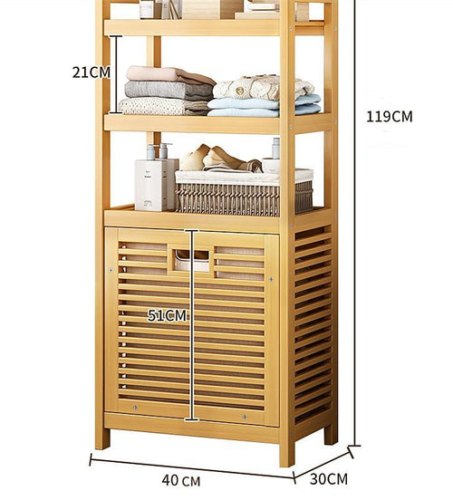 Bamboo 2-in-1 Laundry Hamper Side Table with 2 Shelves and Clothes Basket