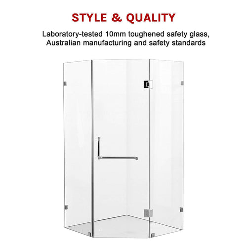 900 x 900mm Frameless 10mm Glass Shower Screen By Della Francesca CHROME Hardware, Round Handle