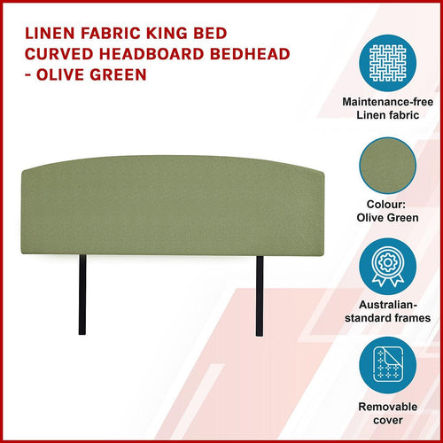 Curved King Bed Deluxe Headboard Bedhead Linen Fabric Olive Green 