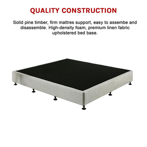 King Single Slatted Ensemble Bed Base - Platinum Light Grey Linen Breathable Cover