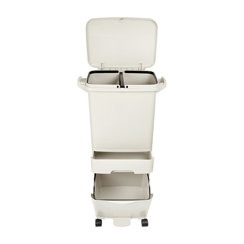 42L Rubbish Bin Waste Trash Can Pedal Recycling Kitchen Wheel 2 Compartment