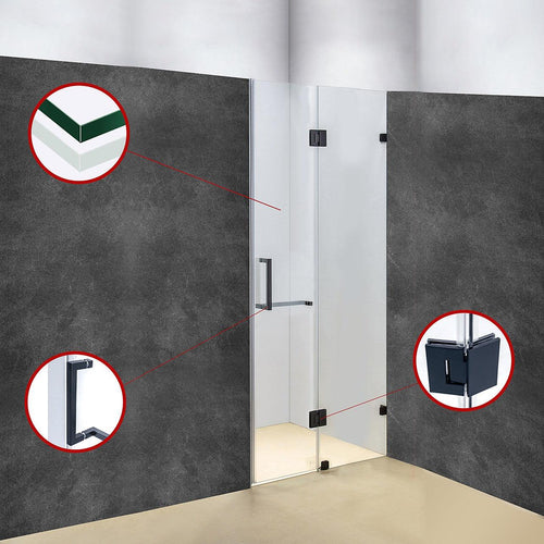 120 x 200cm Wall to Wall Frameless Shower Screen in Black Hardware, Square Handle