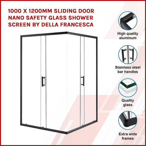1000 x 1200mm Sliding Door Nano Safety Glass Shower Screen in Black