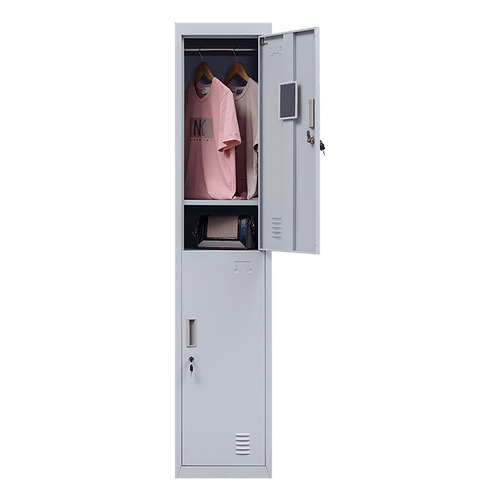 Grey 2-Door Locker for Office Gym Shed School Home Storage - Standard Lock with 2 Keys