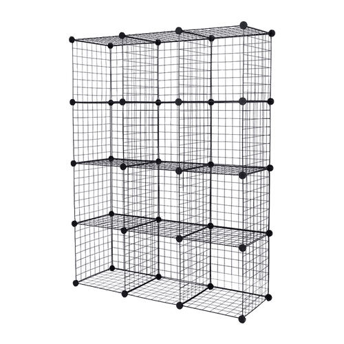12 Cube Wire Grid Organiser Bookcase Storage Cabinet Wardrobe Closet Black