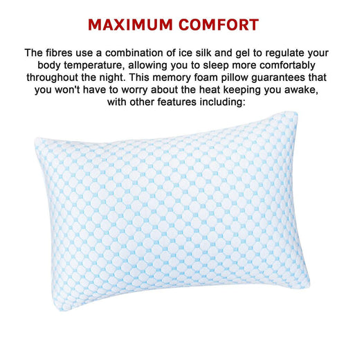 Large Memory Foam Cooling Pillow Heat and Moisture Reducing Ice Silk and Gel Infused