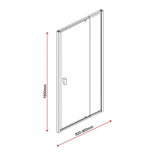 Front: (82~90) x 195cm Adjustable Semi Frameless Shower Screen in Chrome No Side Return