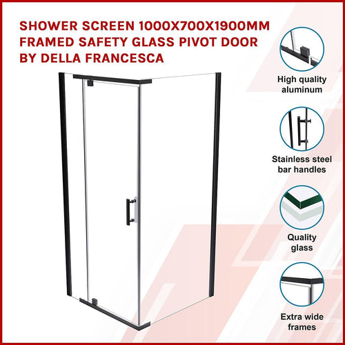 1000 x 700 x 1900mm Framed Safety Glass Pivot Door Shower Screen in Black