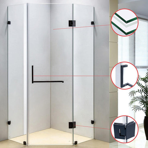 900 x 900mm Frameless 10mm Glass Shower Screen By Della Francesca Black Hardware, Square Handle