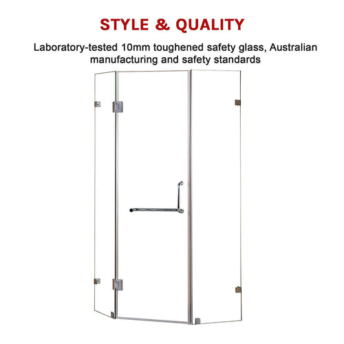 900 x 900mm Frameless 10mm Glass Shower Screen By Della Francesca Nickel Hardware, Round Handle