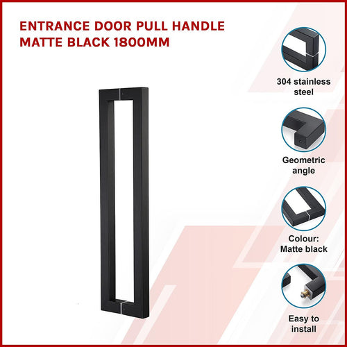 Entrance Door Pull Handle Matte black 1800mm