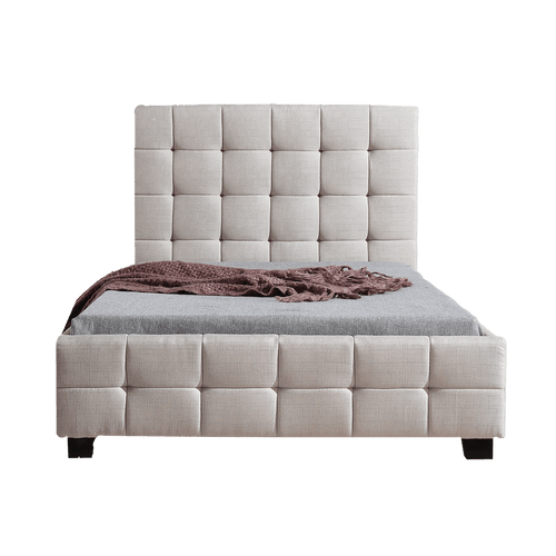 King Single Beige Linen Fabric Deluxe Bed Frame