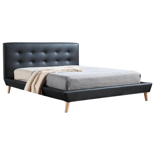 Queen PU Leather Deluxe Bed Frame - Black