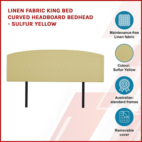 Curved King Bed Deluxe Headboard Bedhead Linen Fabric Sulfur Yellow 