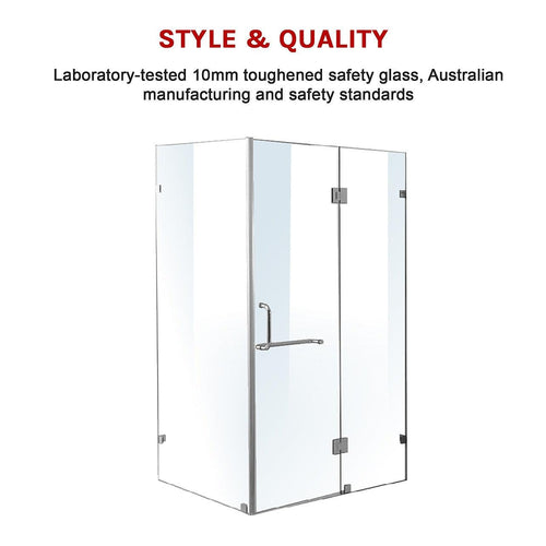 90 x 90cm Frameless 10mm Glass Shower Screen By Della Francesca CHROME Hardware, ROUND Handle