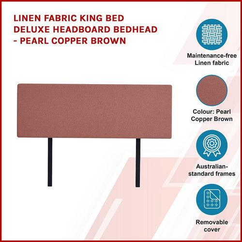 Linen Fabric Rectangular King Bed Deluxe Headboard Bedhead Pearl Copper Brown 