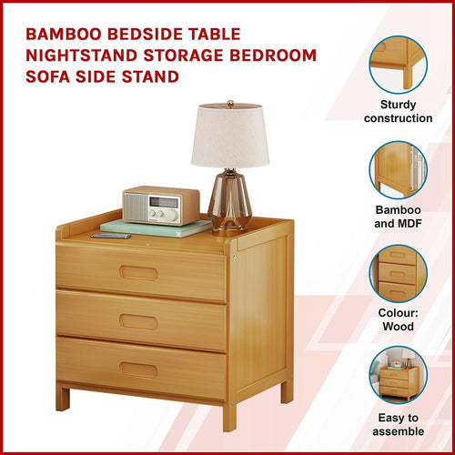 Bamboo Bedside Table Nightstand Storage Bedroom Sofa Side Stand - Wood