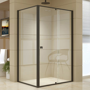 Front: (114~122) x 195cm Adjustable Semi Frameless Shower Screen in Black Side: (89~92) x 195cm