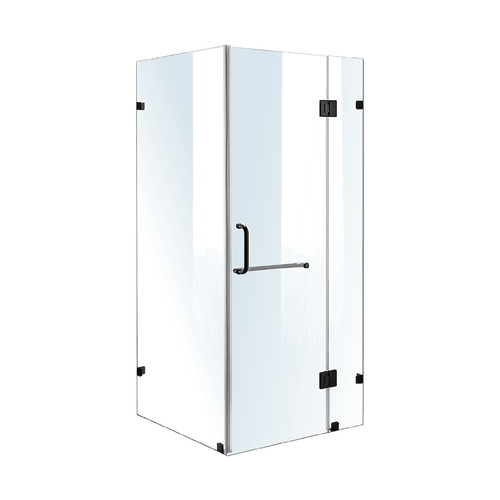 110 x 90cm Frameless 10mm Glass Shower Screen By Della Francesca BLACK Hardware, ROUND Handle