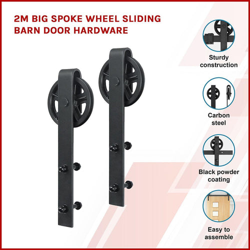 2m Big Spoke Wheel Black Sliding Barn Door Hardware