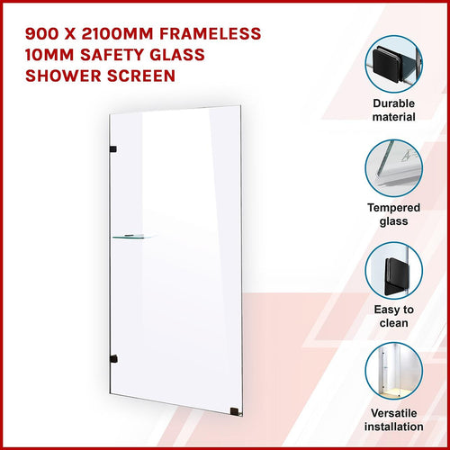 90 x 210cm Frameless 10mm Safety Glass Shower Screen BLACK